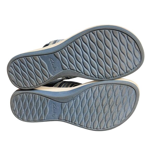 Clarks Cloudsteppers Sandals Womens Size 10 Blue White Striped Slingback Wedge - Picture 9 of 13